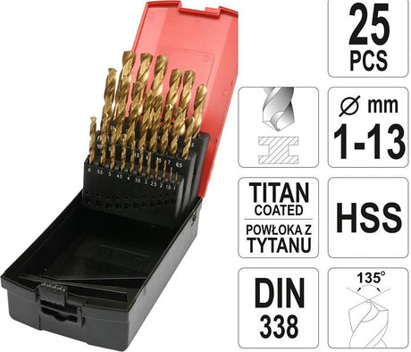 Yato metalen boorset hss-tin 25szt. 1-13mm