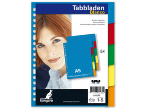 Kangaro tab a5 vuoto pp 120 micron assortiti 17 fori 5 pezzi in plastica