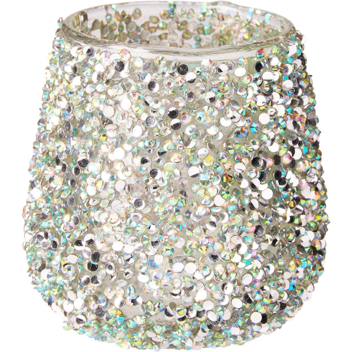 Portacandele Home Styling in vetro con perline multicolor verde 8cm