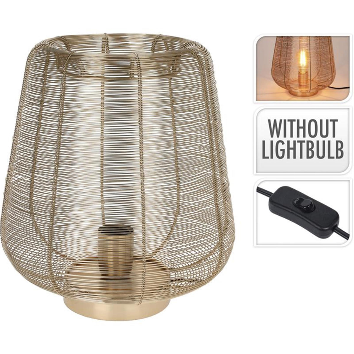 Lampada da tavolo per acconciature in filo metallico 33 cm oro