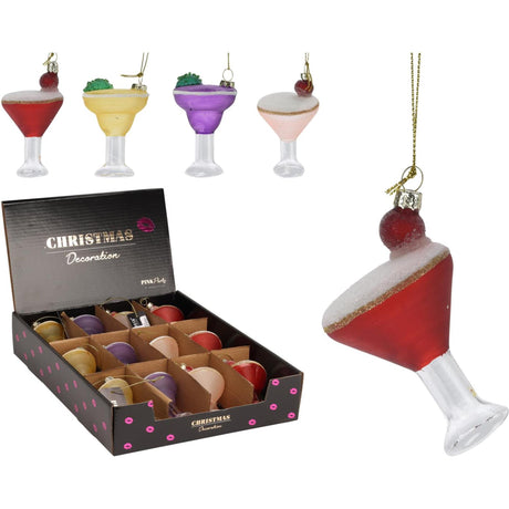Bicchiere da cocktail pendente natalizio in vetro 8,5 cm 4 display assortiti da 12 pezzi