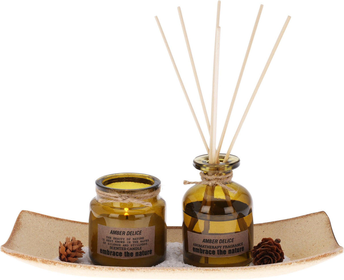 Set regalo di fragranze per lo styling della casa, candela profumata e bastoncini profumati
