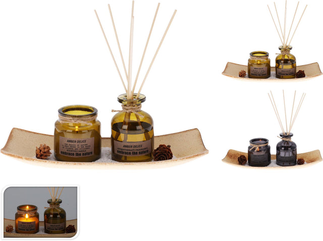 Set regalo di fragranze per lo styling della casa, candela profumata e bastoncini profumati