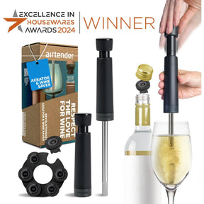 Amanti del vino Airtender - pompa a vuoto con 3 tappi per vino e aeratore in confezione regalo