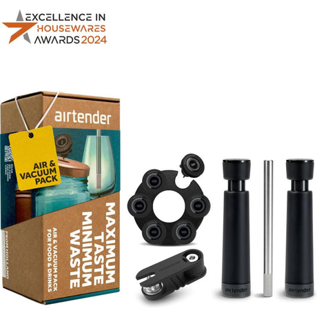Aspiratore Airtender: pompa a vuoto, pompa ad aria, aeratore, 6 tappi con clip di conservazione in confezione regalo