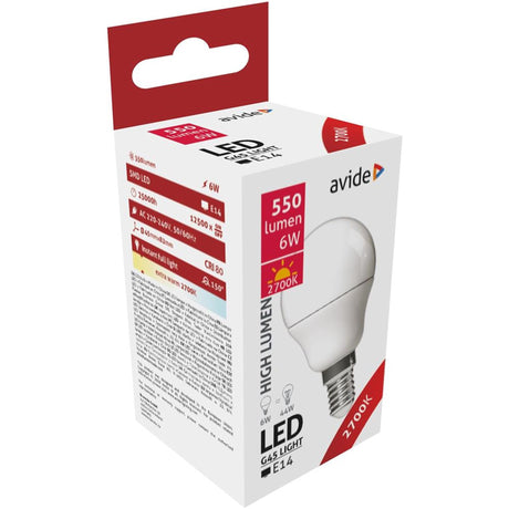 Lampada globo Avide LEDmini 6w attacco E14, 2700k bianco extra caldo, 550 lumen a+