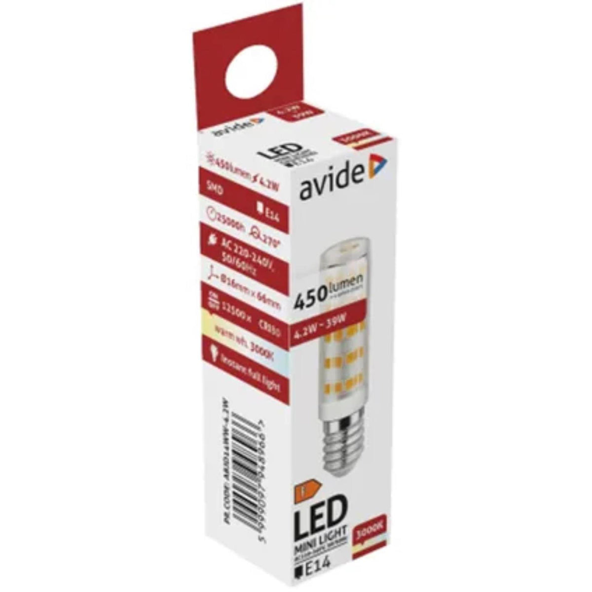 Miniluce LED Avide 4.2W attacco JD E14, 3000 Kelvin bianco caldo, 450lumen