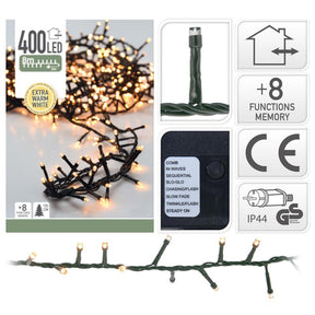 Illuminazione a grappolo 400 LED 8 metri con funzione flash bianco extra caldo