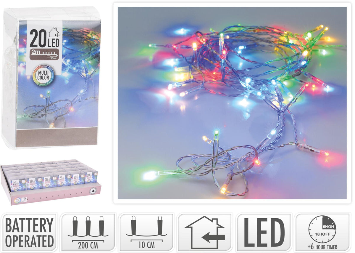 Catena luminosa per interni 20 LED - 2 metri - multicolore con timer