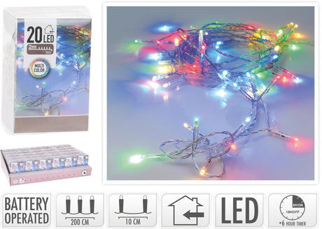 Catena luminosa per interni 20 LED - 2 metri - multicolore con timer