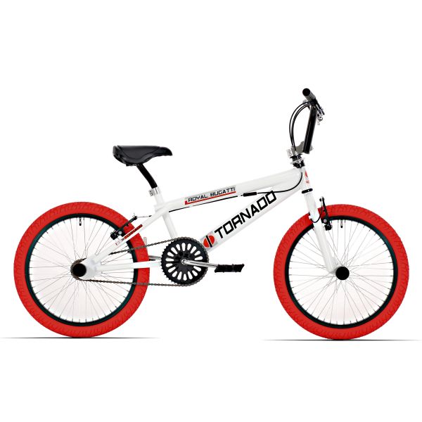 Bicicletta BMX reale - Bugatti tornado freestyle 20 pollici - bianca con pneumatici rossi