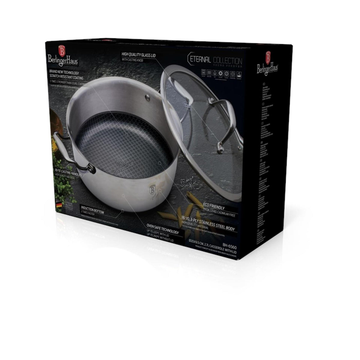 Pentola Berlingerhaus 20 cm in acciaio inox 2,4 l collezione Eternal con rivestimento Eterna adatta a tutte le fonti di calore, compresa induzione e forno