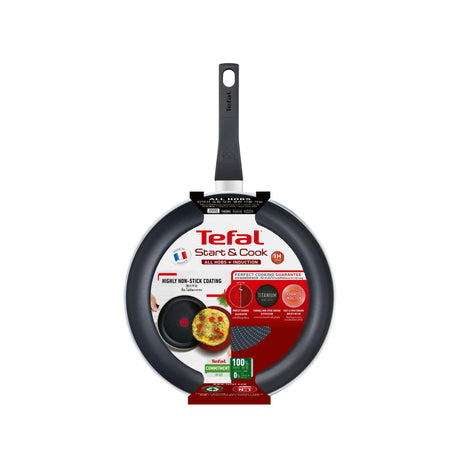 Tefal start'easy padella 24 cm, rotonda, padella multifunzione, nero, titanio, alluminio, termo-spot