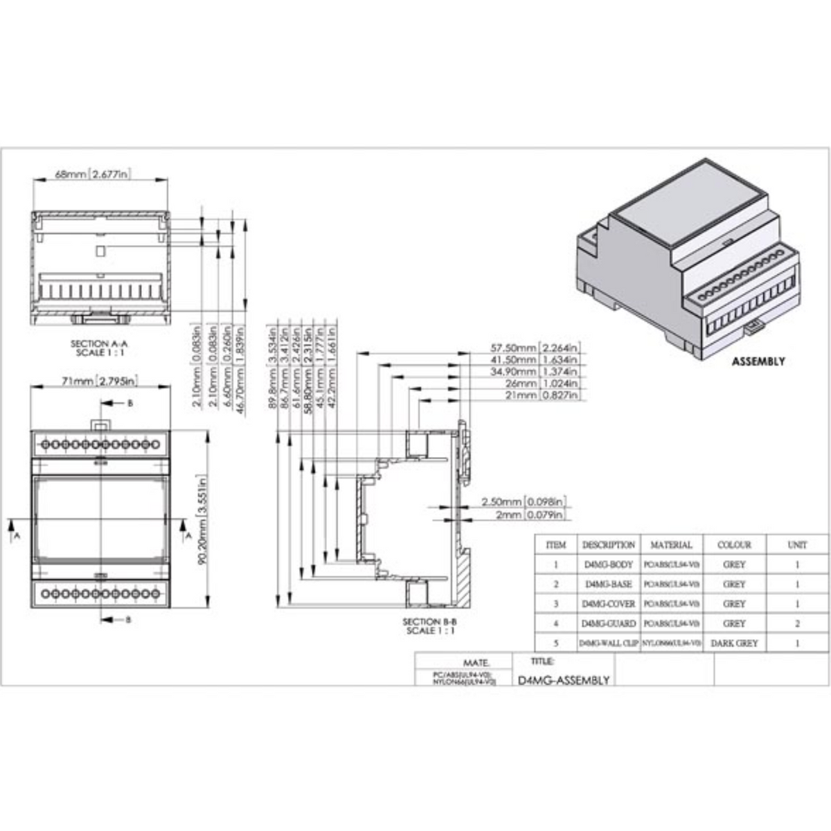 Scatola modulo guida Din - 4 mg
