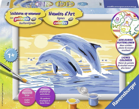 Dipinto Ravensburger con i numeri con 2 delfini, crea il tuo dipinto