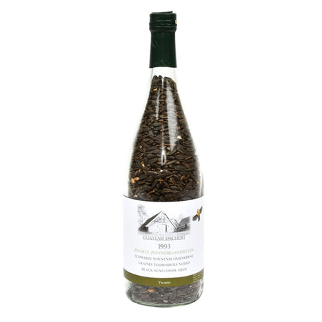 Bottiglia di vino dal design Esschert riempita con semi di girasole neri, l9 x l9 x h35 cm