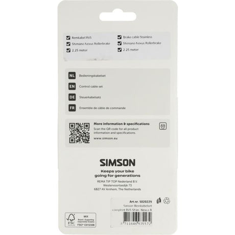 Set cavi freno Simson completo di spessori in acciaio inox. rullo nexusbr. nero