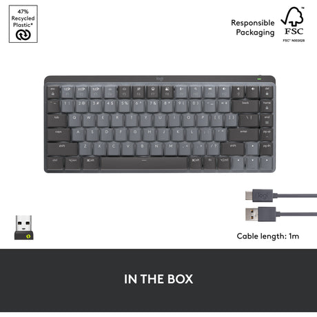 Mini tastiera meccanica Logitech MX (nera, layout internazionale USA (QWERTY), tattile GL, 80% (TKL), Bluetooth)