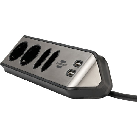 Brennerstuhl ®estilo listello di connessione angolare con funzione di ricarica USB a 4 vie 2 prese di protezione 2 euro argento nero