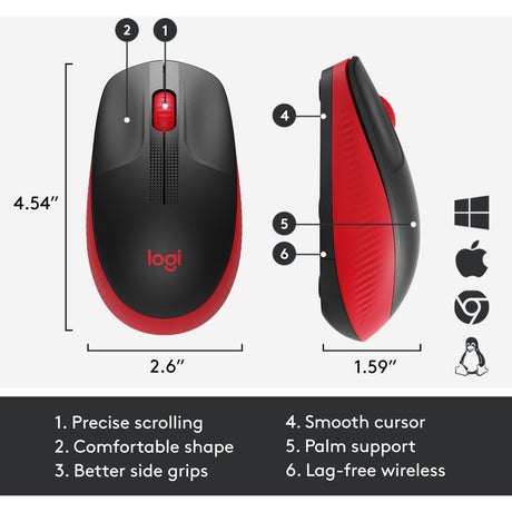 Mouse wireless di dimensioni standard Logitech m190 (rosso, 1000 dpi)
