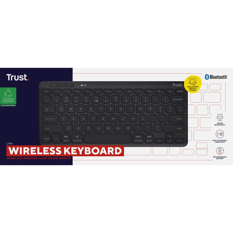 Tastiera wireless compatta Trust Lyra (nera, layout USA (QWERTY), interruttori a forbice, 65%, USB da 2,4 GHz, Bluetooth)