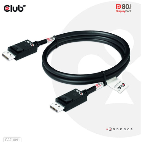 Cavo certificato Club 3D DisplayPort 2.1 Vesa DP80 maschio-maschio (nero, 1,2 metri, 4K 240Hz, 8K 60Hz, 80Gbps)