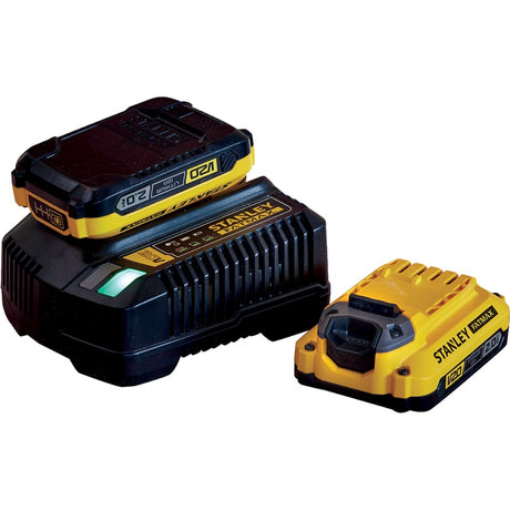 Caricabatterie Stanley fatmax v20 18v starter kit (giallo nero, caricabatterie (2a) e 2 batterie (2.0ah) incluse)