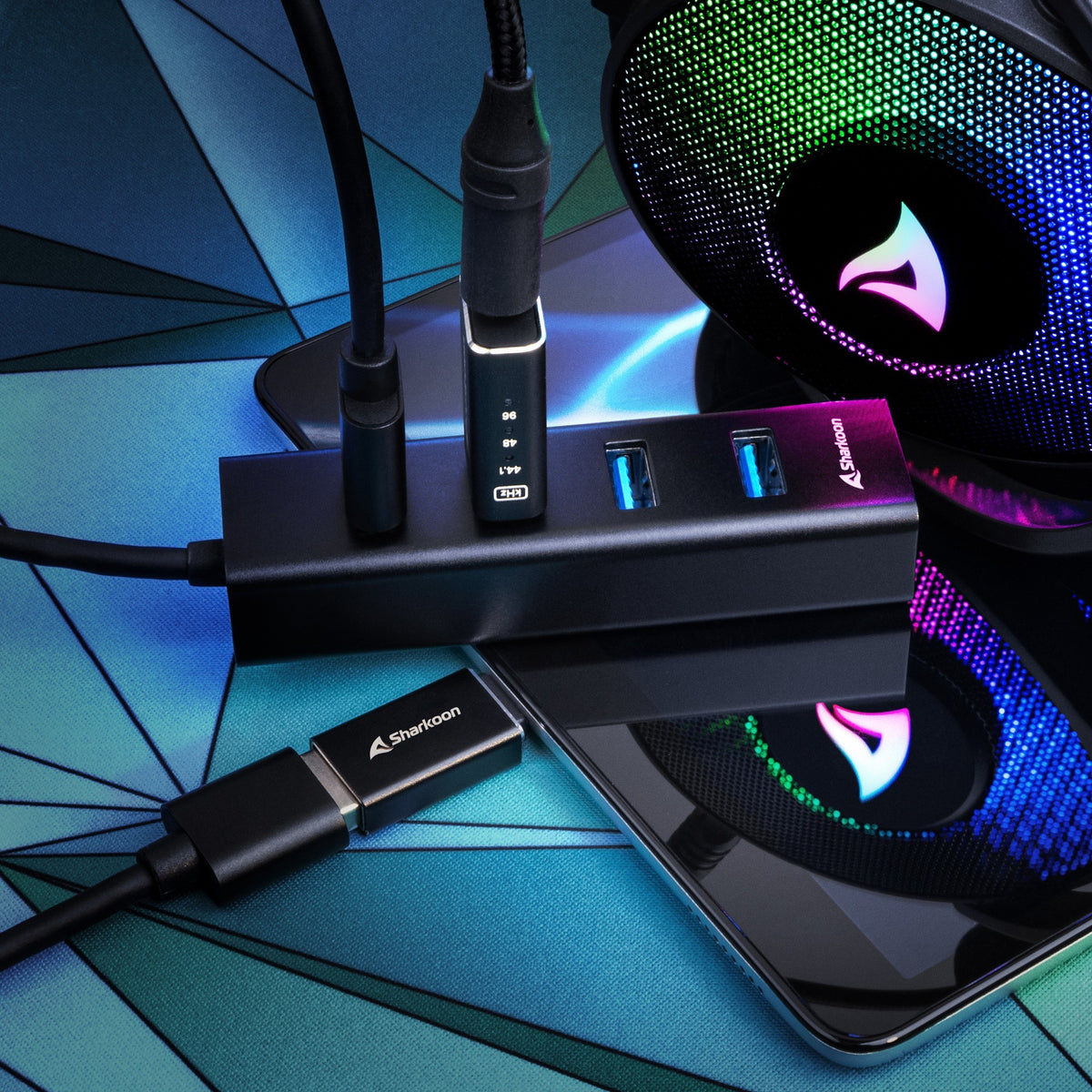 Hub USB Sharkoon in alluminio a 4 porte USB 3.2 gen 1 (nero)