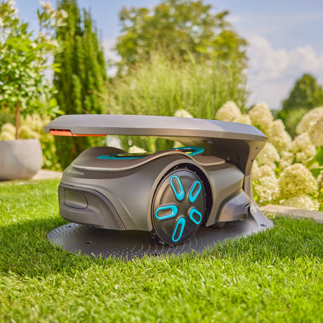 Garage per rasaerba robotizzato Gardena Sileno per Sileno Pro Max Tettuccio gratuito (grigio arancione)