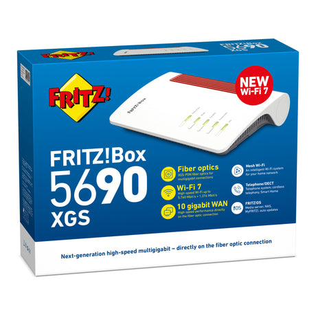 Fritz! router in fibra ottica internazionale box 5690 xgs edition (bianco rosso, mesh wi-fi, 10 gbit s)