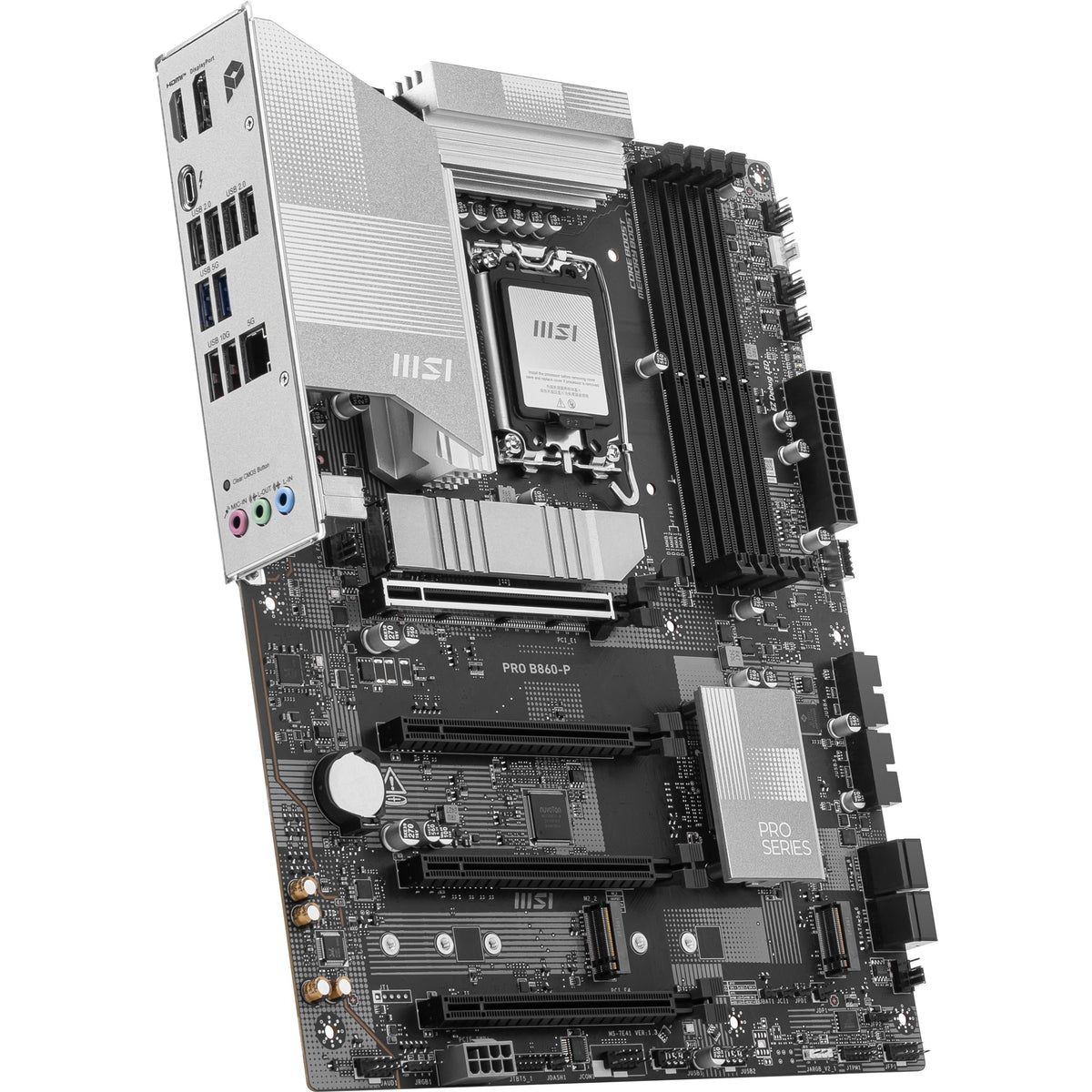 Scheda madre MSI Pro B860-P Socket 1851 (argento, RAID, 5GB-LAN, audio, ATX)