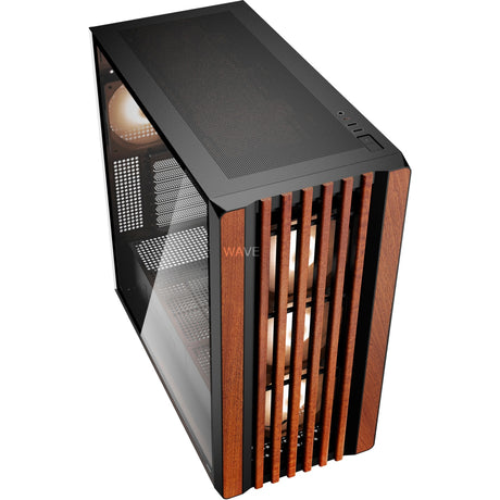 Custodia midi tower Sharkoon ribelli c70g rgb (colore legno nero | 2x usb-a | 1x usb-c | rgb | vetro temperato)