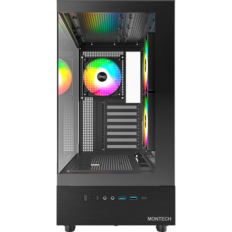 Custodia midi tower Montech xr (nera | 2x USB-A | 1x USB-C | RGB | vetro temperato)