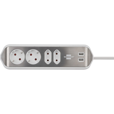 Scatola di collegamento angolare Brennerstuhl ®estilo con funzione di ricarica USB a 4 vie 2 prese di protezione 2 euro argento bianco