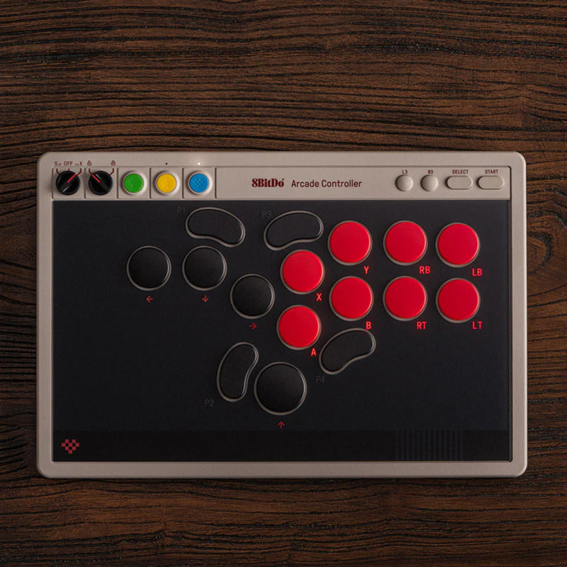 Controller arcade 8bitdo (grigio rosso, usb bluetooth 2,4 ghz, nintendo switch 1+2, pc)