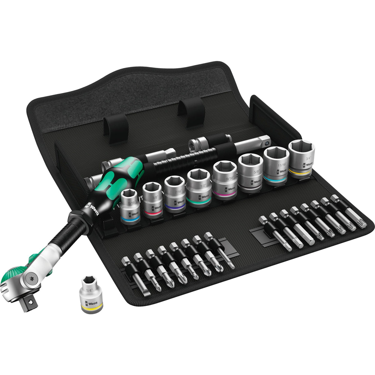 Set di attrezzi per cricchetto Wera 8100 sb 9 zyklop speed (nero verde, 29 pezzi, cricchetto rapido con testa girevole)