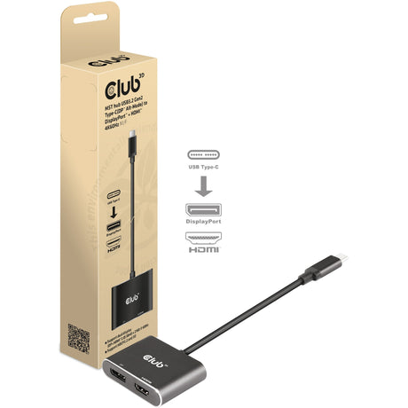 Club 3D MST Hub USB3.2 Gen2 Type-C (DP Alt-Mode) a DisplayPort + HDMI 4K60Hz M-F (Nero)