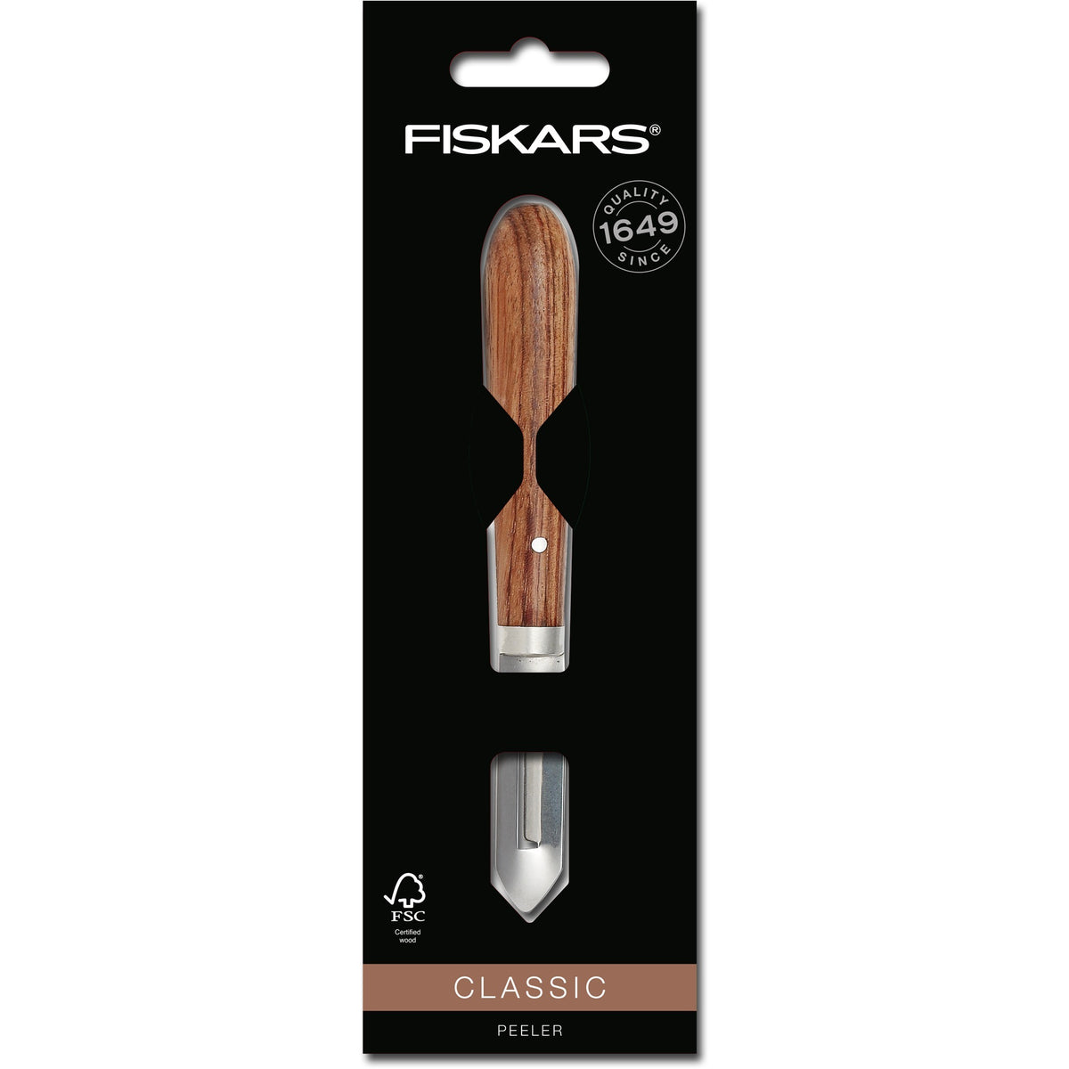 Pelapatate classico Fiskars lama sinistra da 5 cm (colore legno, pelapatate | legno sucupira certificato FSC | acciaio inossidabile)