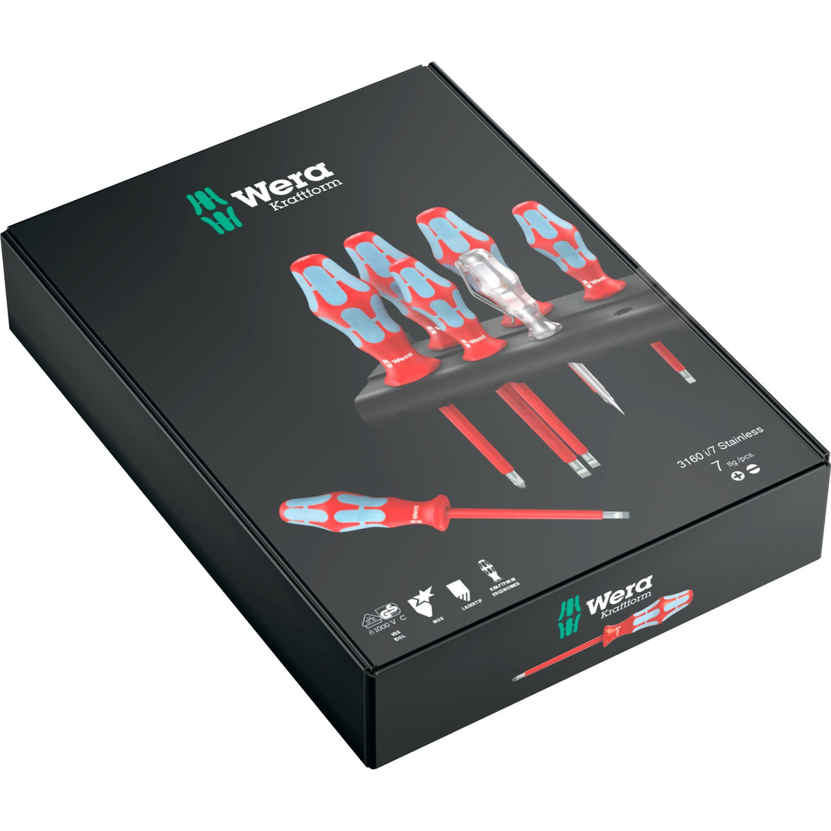 Wera 3160 i 7 set di cacciaviti Kraftform plus, acciaio inossidabile + cremagliera (rosso blu, 7 pezzi)