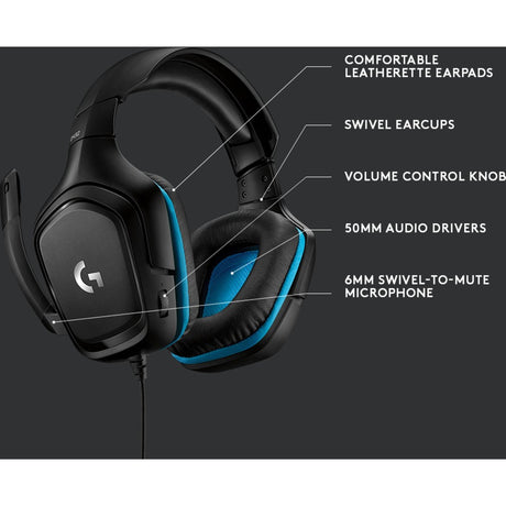 Logitech G432 Cuffie da gioco over-ear cablate con audio surround 7.1 (Nero Blu, PC, Playstation 4, Playstation 5, Xbox One, Xbox Series X|S, Nintendo Switch)