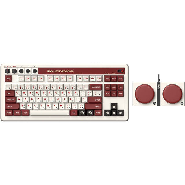 Tastiera meccanica retrò 8bitdo edizione fami (beige, layout americano (qwerty), kailh box bianco, 80% (tkl), bluetooth a basso consumo energetico, wireless 2.4g, USB)