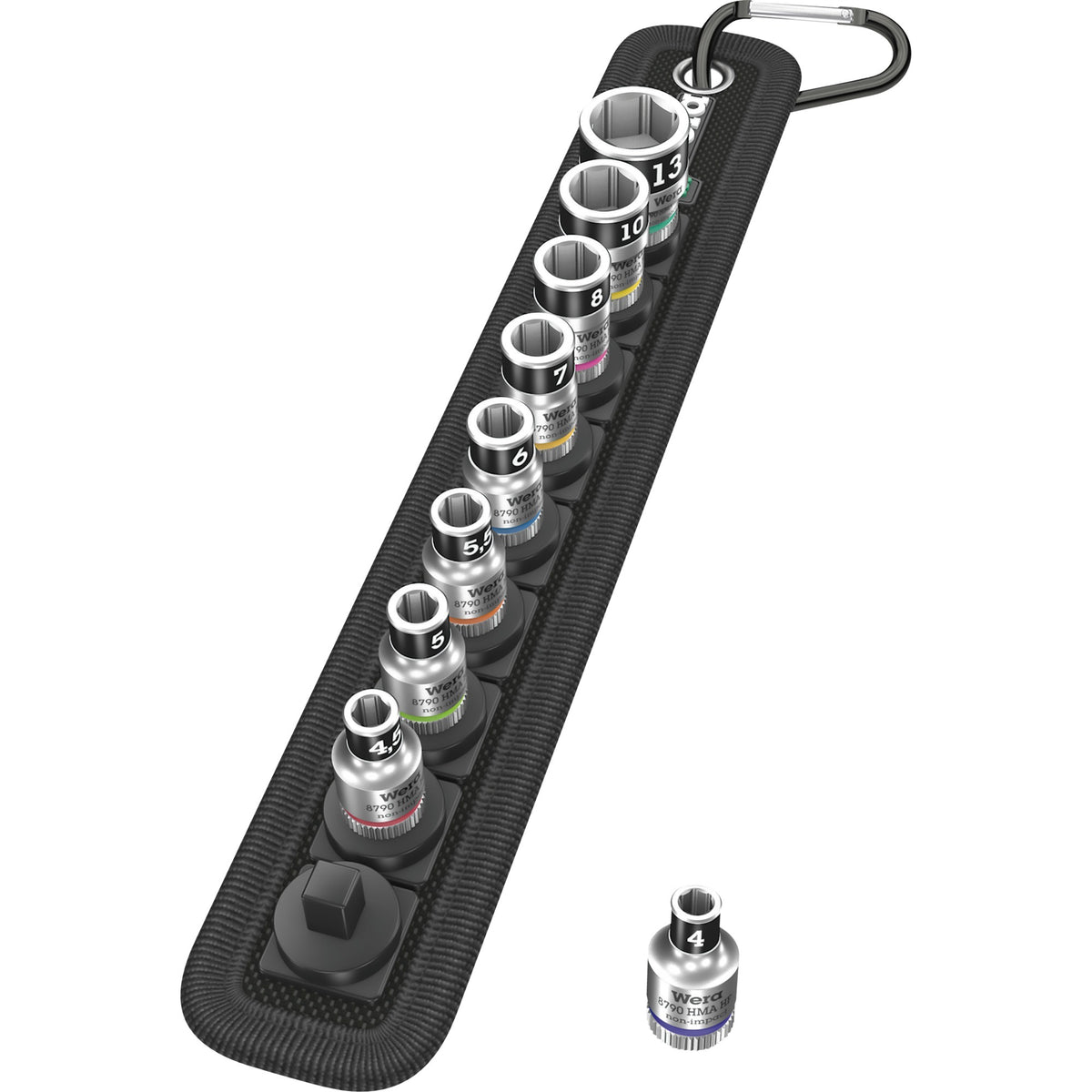 Cintura Wera a 1 set di chiavi a bussola zyklop (nero, 10 pezzi, con funzione di tenuta, con 1 4 -drive)