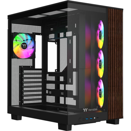 Custodia Thermaltake View 380 XL WS ARGB MIDI Tower (colore legno nero | 2x USB-A | 1x USB-C | RGB | vetro temperato)