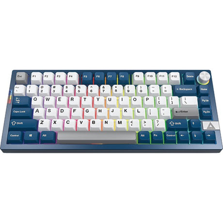 Tastiera meccanica Montech mkey pro Freedom rgb (blu scuro, layout us (qwerty), gateron g pro giallo, 75%, hot-swapable, rgb, double-shot pbt, usb-c | 2.4 ghz | bluetooth 5.2)