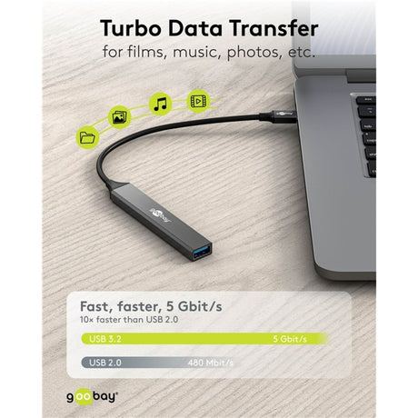 Hub USB sottile Goobay con 4 porte, da USB-C a USB-C USB-A, 5 Gbit s (grigio chiaro)