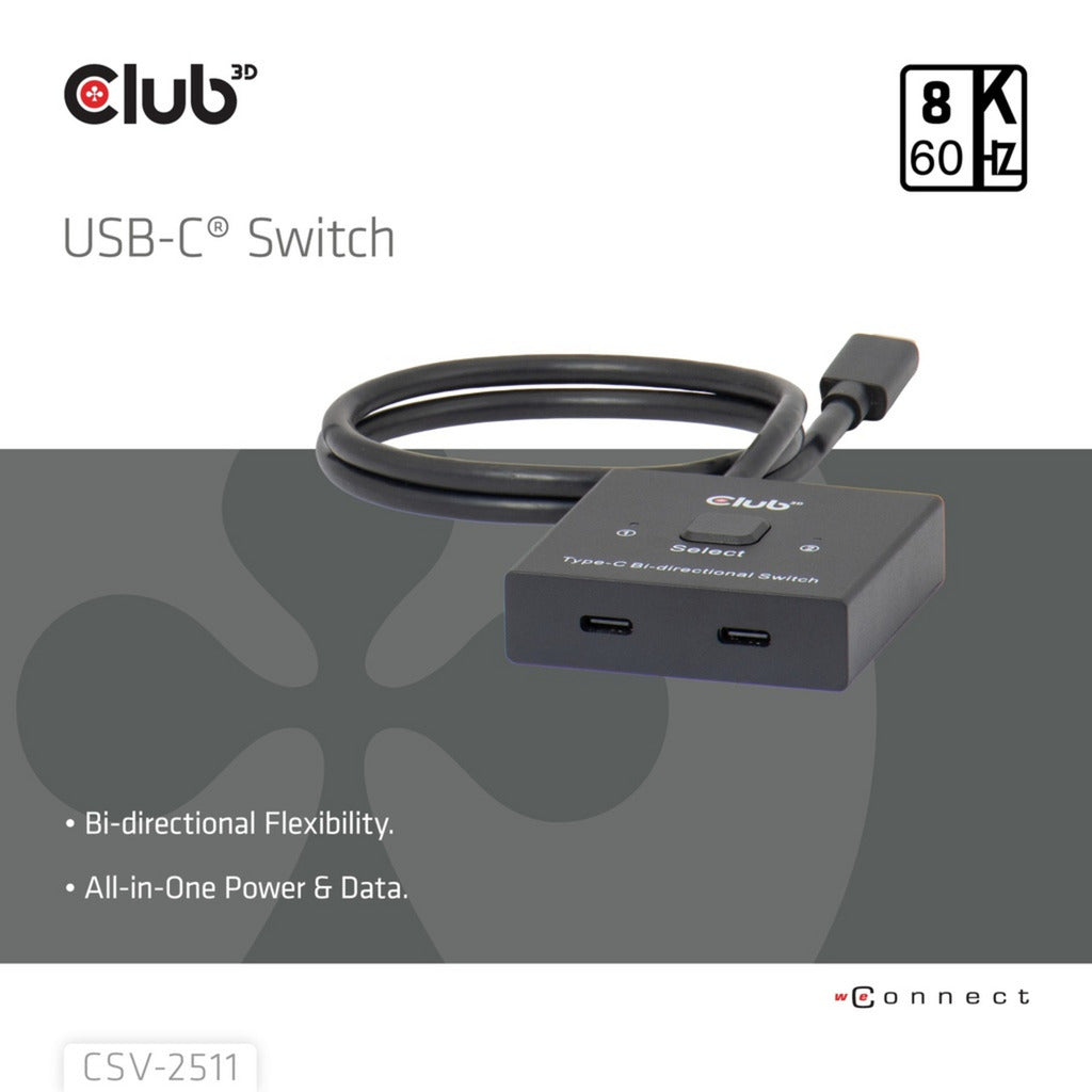 Club 3D USB-C bidirezionale video + dati + switch PD Switch USB (nero)