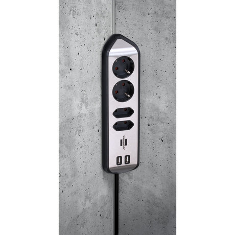 Brennerstuhl ®estilo listello di connessione angolare con funzione di ricarica USB a 4 vie 2 prese di protezione 2 euro argento nero