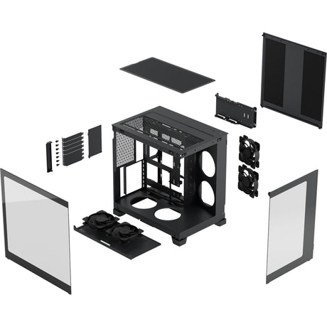 Custodia midi tower pop 2 vision dal design frattale (nero | 1x USB-A | 1x USB-C | vetro temperato)