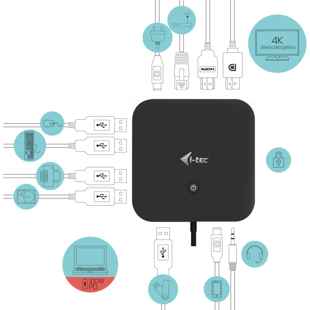Docking station I-tec USB-C HDMI DP con erogazione di potenza 100 W (nero)