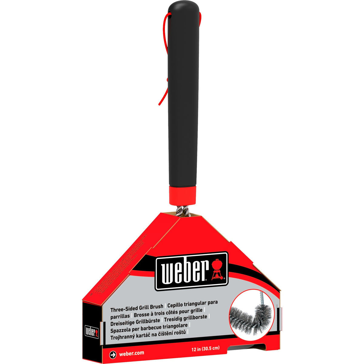 Spazzola per pulizia griglia Weber a tre lati (nero rosso, 30 cm)